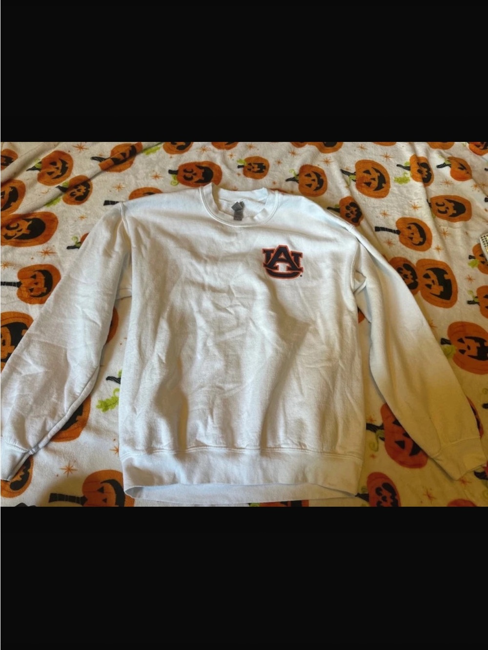 Gildan White Crewneck Sweatshirt with Orange & Navy Auburn Logo